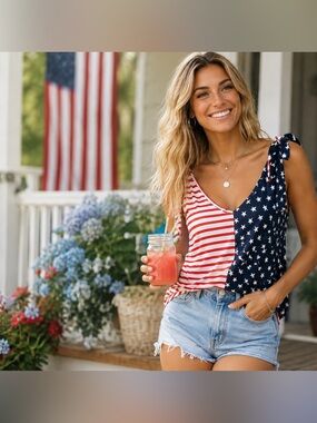 NWT BIBI Patriotic Stars & Stripes Tank Top Small USA Flag Americana Summer